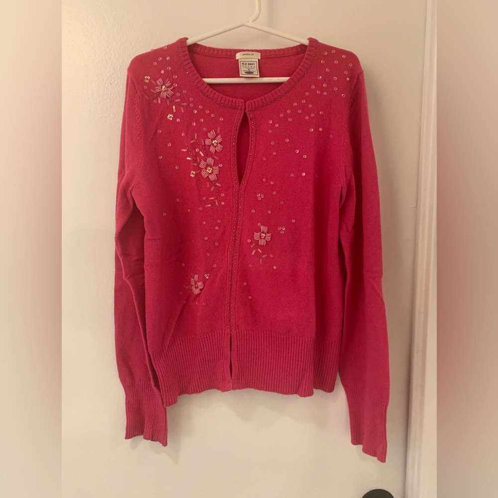 Old Navy Hot Pink Embellished Women's Cardigan Sweater, size S